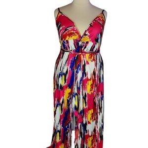 Shein Sexy Plus Brush Print Twist Front Belted Wide Leg Cami Jumpsuit